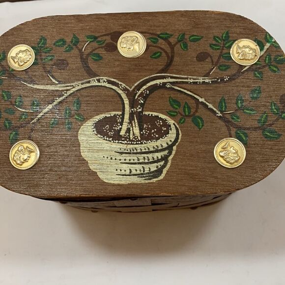 Vintage box purse with coin & tree wood top - Picture 3 of 9